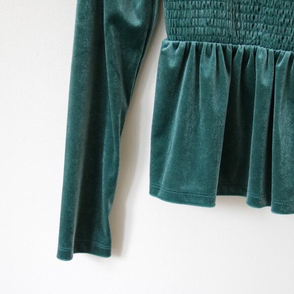 Gap Green Peplum Long Sleeve Velour Shirt X Small - Picture 4 of 7